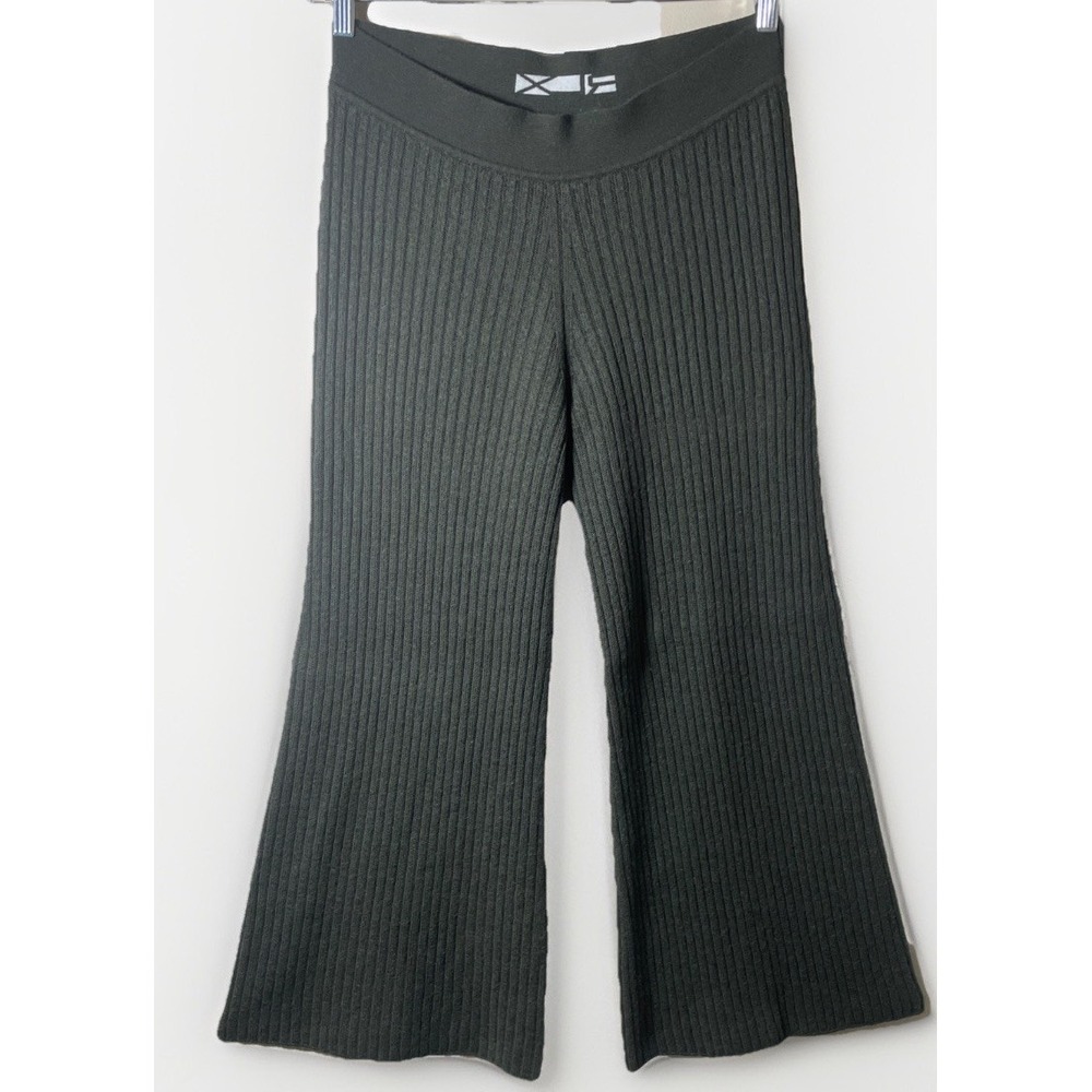 Ralph Lauren RLX Olive Green Merino Wool Cropped Wide Leg Sweater Pants Women L